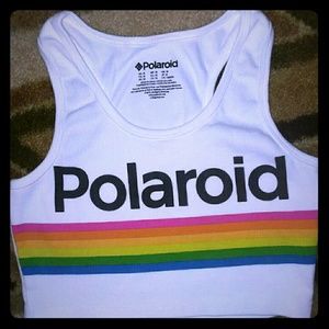 Women's sz Medium POLAROID rainbow logo crop top
